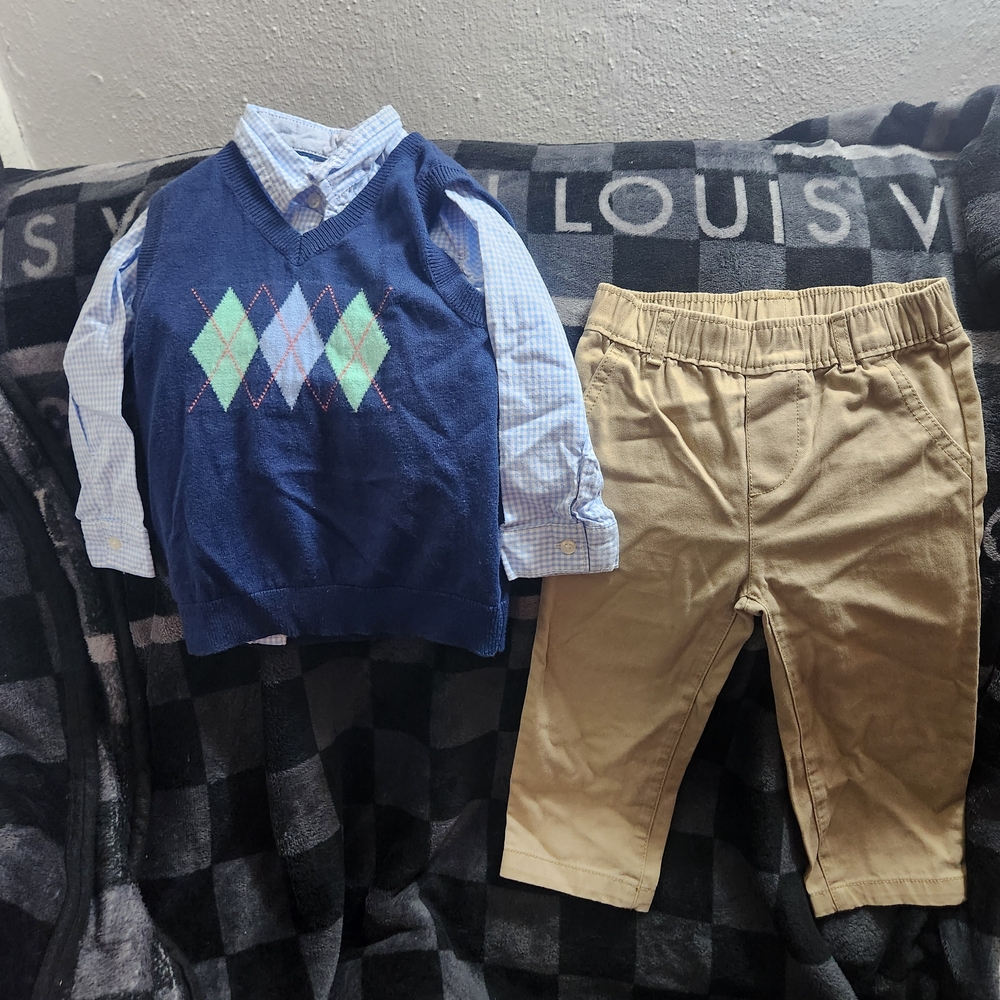 Carter's Light Blue Checkered Shirt With Pants